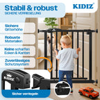 KIDIZ Treppenschutzgitter ohne Bohren | Verstellbare Breite: 88-94 cm, 75 cm hoch, Türschutzgitter und Absperrgitter für Kinder und Hunde, Beidseitige Einhand Öffnung, 90° Open-Stop System, Schwarz