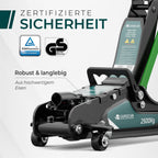 Wagenheber hydraulisch 2,5T – TÜV – 85-380mm Hub – flach für tiefergelegte Autos – Rangierwagenheber inkl. Gummiauflagen [Koffer]