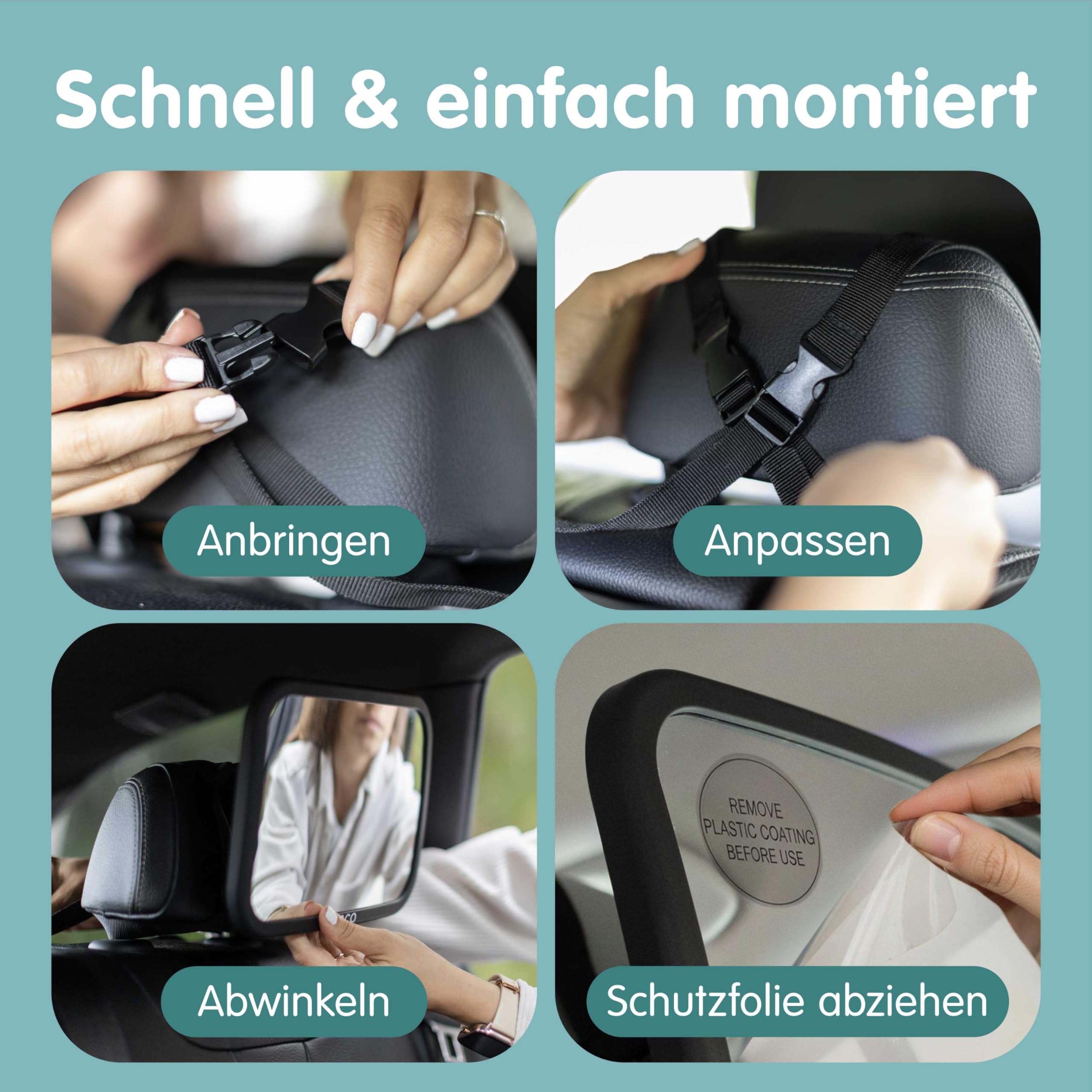 Onco 360° Baby Autospiegel - 2025 Vergleichssieger, 100% bruchsicher & rutschfest, 2024 & 2023 preisgekrönt, klares Sichtfeld, Spiegel Auto Baby Rückbank (17,5 x 24,5 cm)