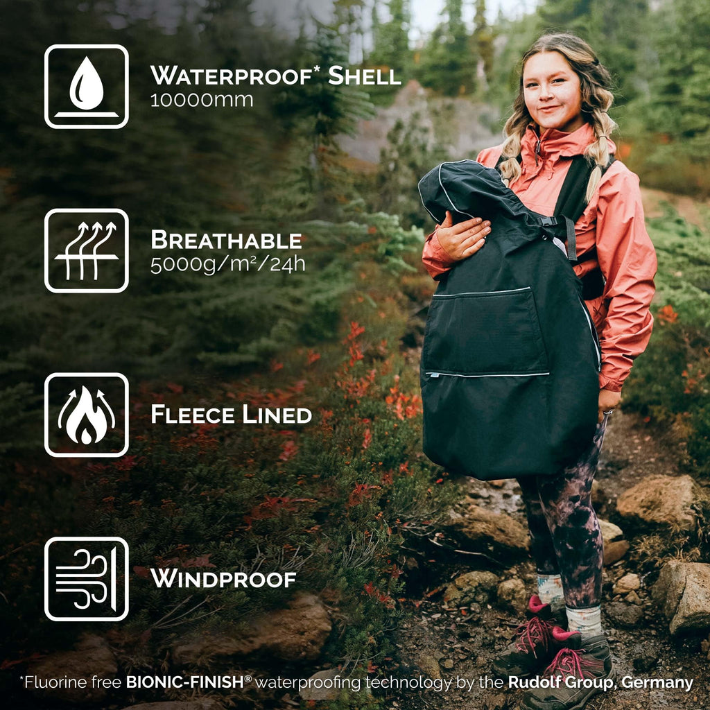 JAN & JUL Waterproof Baby Rain Cover with Hood and Pockets, Universal for Baby Carriers and Strollers (Black)