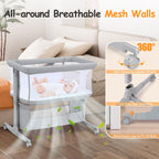 Growaystory Beistellbett Baby Bettseitiger Bassinet für Neugeborene Tragbarer Baby Bett mit Rädern Aufbewahrungskorb Matratze 7-Fach Höhenverstellbar Zustellbett (Hellgrau)