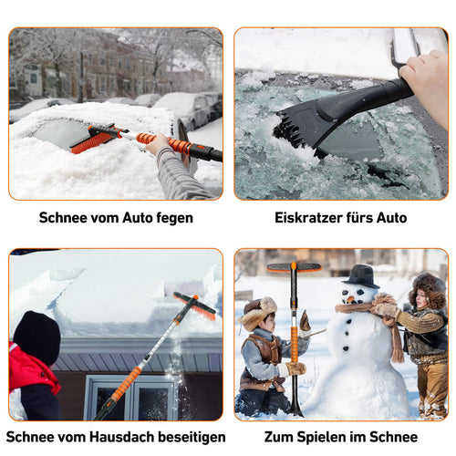 AstroAI Eiskratzer Auto mit Besen 120CM Lang Ausziehbarer Schneebesen Abnehmbarer Eisschaber mit Schaumstoffgriff & 360 ° Drehbarer Bürstenkopf für Auto LKW PKW SUV