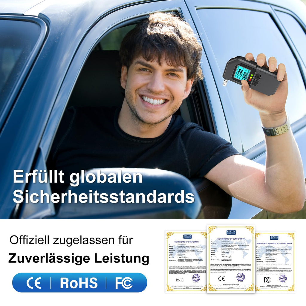Alkoholtester Alkotester Atemalkoholtester Promilletester Alkomat professionell Dual-Sensor digital mit LCD, tragbar für Auto & Zuhause, 20 Mundstücke, Breathalyzer Breathalyser Alcohol tester Breath