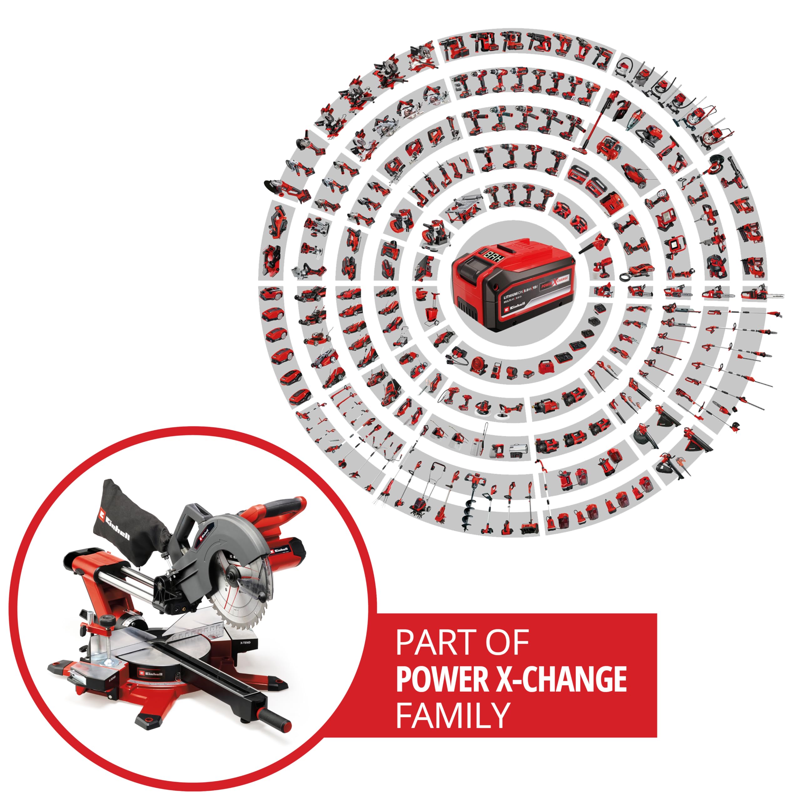 Einhell Akku-Zug-Kapp-Gehrungssäge TE-SM 36/10 L Li-Solo Power X-Change (36 V, max. 85 mm x 340 mm Schnitttiefe/-breite, Ø 254 mm Sägeblatt, neigbarer Sägekopf, ohne Akku)