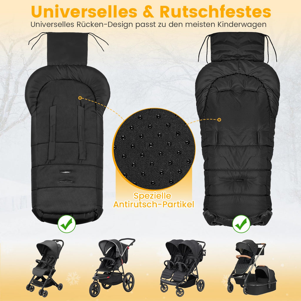 Orzbow Fußsack Kinderwagen Winter, Fußsack Buggy Fusssack Kinderwagen Baby Winter mit Wamres Korallen-Fleece, Reißverschluss, Anti-Rutschschutz & Reflektorstreifen, Universelle & Wasserdicht, Schwarz