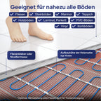 VILSTEIN® Elektrische Fußbodenheizung [150W/m²] - Bodenheizung Elektrisch geeignet für Laminat, Fliesen & mehr - Elektro Fussbodenheizung - Elektrische Heizmatte Fußboden - (14x0.5m - 7qm)
