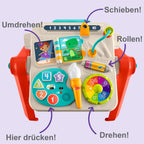 Fisher-Price Lernspaß-Spielzeug für Babys und Kleinkinder, entwicklungsfördernder 4-in-1 Spieltisch und Staffelei mit Musik ab 6 Monaten, mehrsprachige Version, JGW87