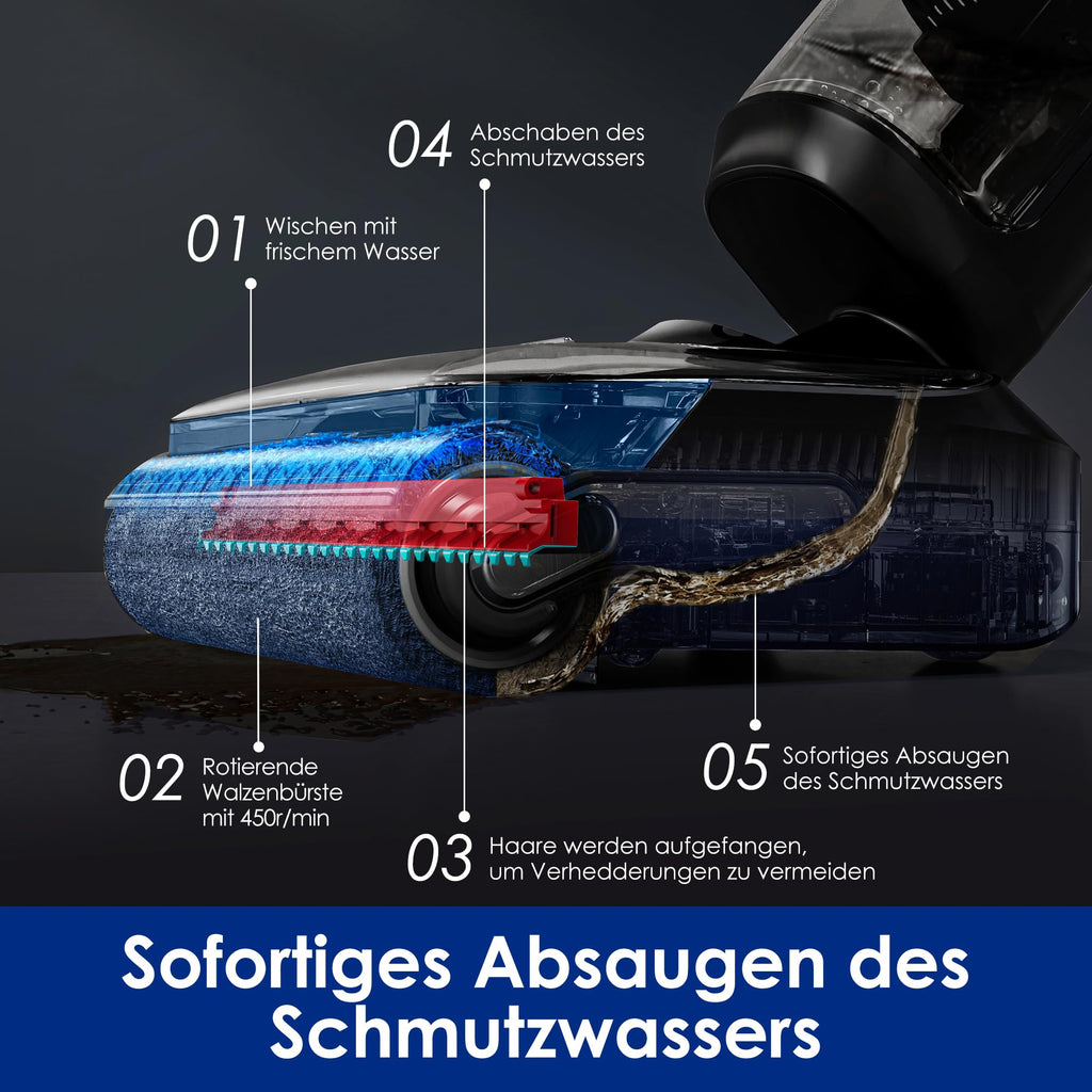 Tineco Floor ONE S7 Stretch Ultra Nass Trockensauger, 180° Lay-Flat Nasssauger, 85°C 5 Min Flashdry-Selbstreinige, 50 Min Laufzeit, DualBlock Anti-Tangle, Beide Kantenreinigen, Reinigen unter Möbeln