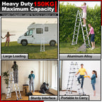 Joparri Teleskopleiter Klappleiter Aluminium, 5M Ausziehbare Leiter, Rutschfester Aluleiter Stehleiter Mehrzweckleiter Aluminiumleiter, Teleskop Ausziehleiter 150 kg Belastbarkeit