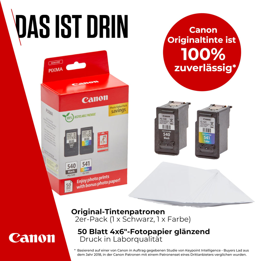 Canon Tinte & Papier Multipack - PG-540/CL-541 Original Drucker Tintenpatronen 2er-Pack (1 x Schwarz, 1 x Farbe druckerpatronen) & 4x6 Fotopapier (50 x Blatt) Für PIXMA TS5150, TS5151, MG3650s, MG4250