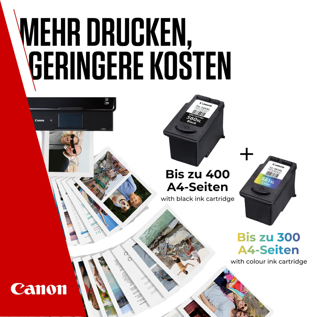 Canon Tinte & Papier Multipack - PG-560XL/CL-561XL Original Drucker Tintenpatronen 2er Pack (1 x Schwarz XL, 1 x Farbe XL druckerpatronen) & 4x6 Fotopapier (50 x Blatt)