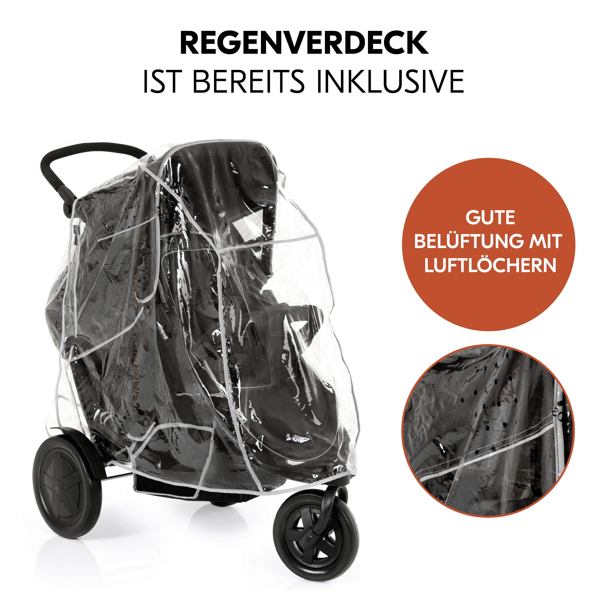 hauck Freerider, Schwarz - 3 Rad Geschwisterbuggy mit Regenschutz für 2 Kinder - Oberer Sitz mit Liegefunktion ab Geburt - Unterer Sitz ab 6 Monaten - Max. 15 Pro Sitz - Höhenverstellbar