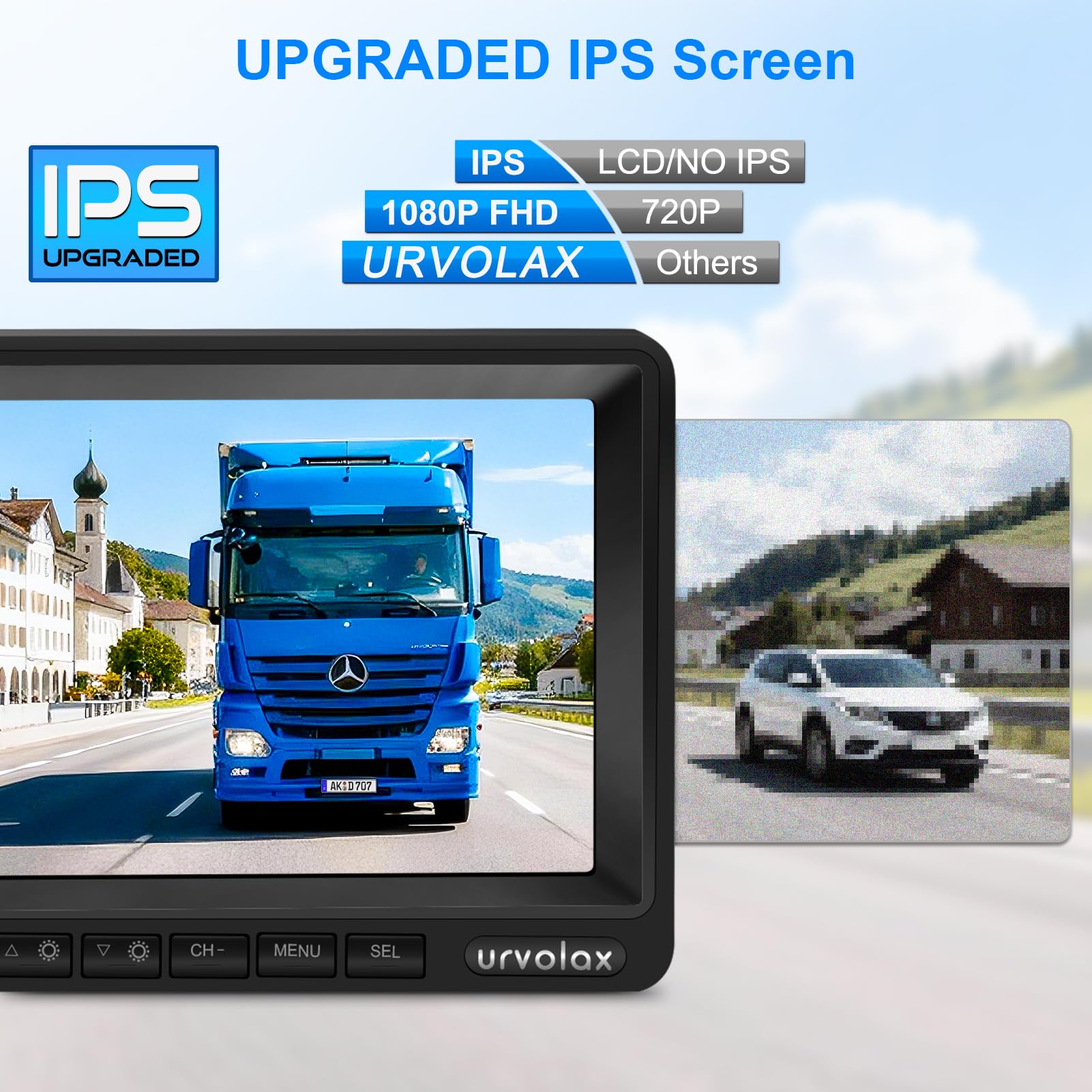URVOLAX Rückfahrkamera Kabellos: 7 Zoll Monitor IP69K wasserdichte Auto Rückfahrkamera Funk - 1080P HD Videoaufzeichnung Nachtsicht Weitwinkel - für Wohnmobil Wohnwagen Anhänger LKW (UR61X)