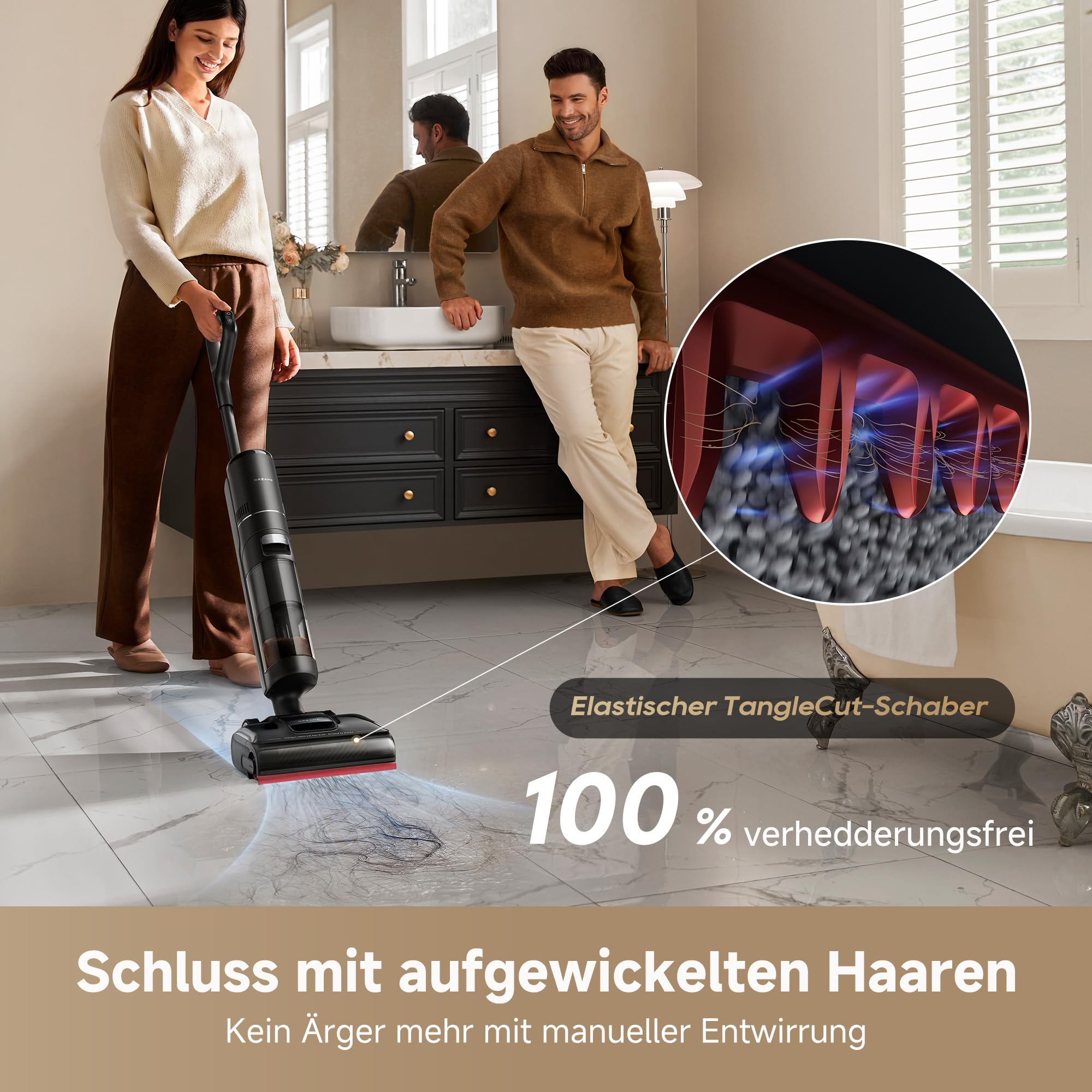 dreame H15S Nass- und Trockensauger, 3-fache Kantenreinigung, KI-Roboterarm, 21.000 Pa Saugkraft, verhedderungsfrei, 90 °C Bürstenreinigung, leise 90 °C Trocknung, flaches 180°-Design, App-Steuerung