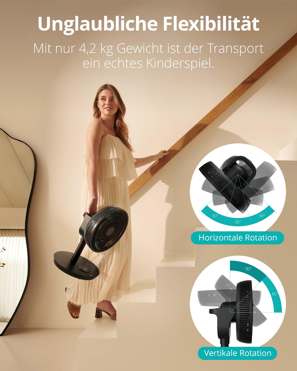 Duux Whisper Flex 2 Smart Ventilator – flüsterleise 13 dB – Nachtmodus & Timer – höhenverstellbar (54–92 cm) – energieeffizient ab 2W – App & Fernbedienung – Schwarz