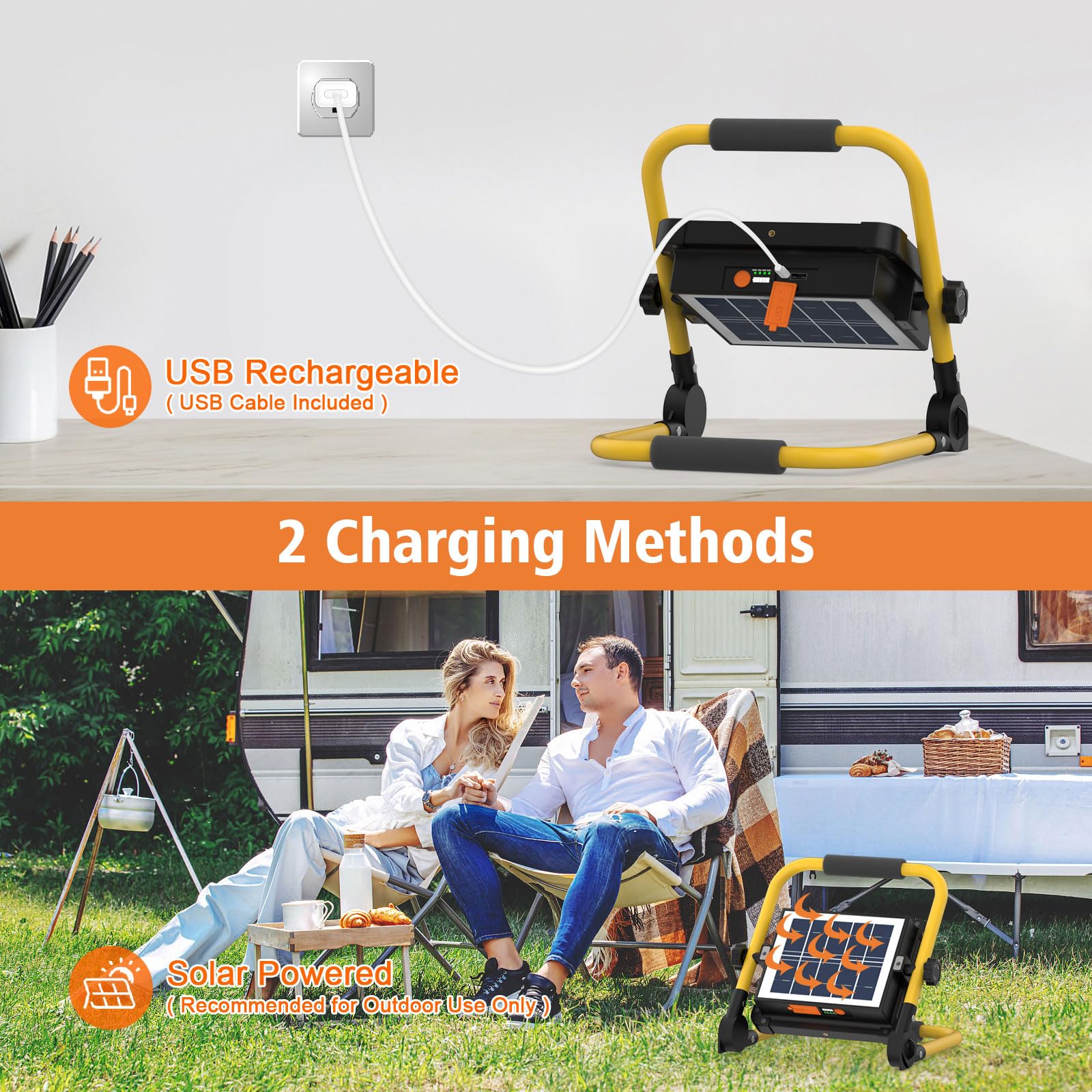 ERAY 150W LED Baustrahler Akku Mit Fernbedienung und Stativ, 15000mAh Tragbare LED Strahler Akku, LED Arbeitsleuchte 296 Perlen/5 Modi/USB-Wiederaufladbar, Campinglampe Tragbar für Camping Notfälle
