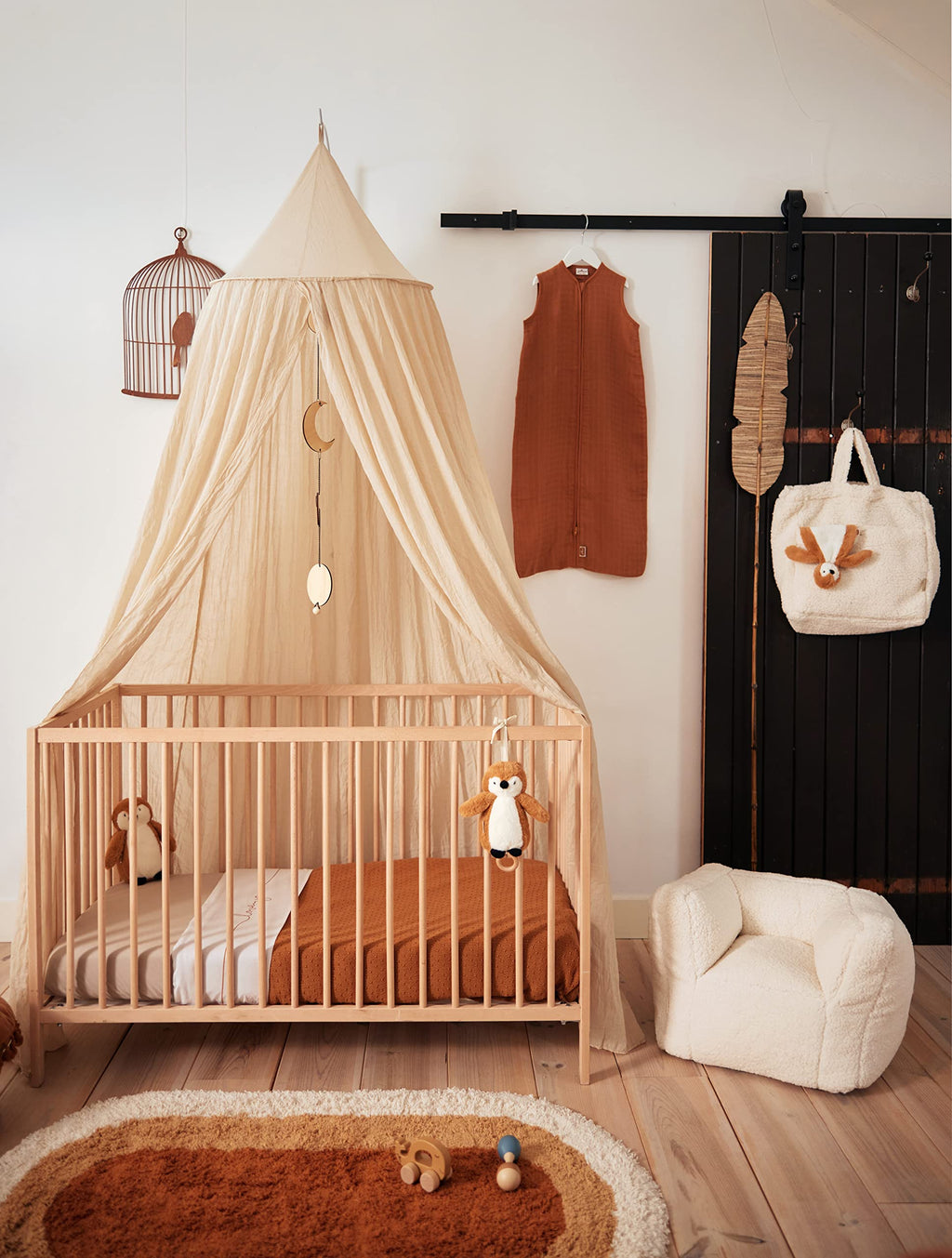 Jollein Baldachin Vintage Nougat - Höhe 245 cm - Betthimmel Babybett Kinderzimmer - Beige