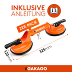 Gakago Saugheber (2er Pack) - Ergonomische & rutschfeste Sauggriffe - 120kg tragfähiger Vakuumheber für den Transport von Fliesen, Laminat, Scheiben und Glas als Glasheber, Glassauger, Glasträger