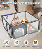 Dripex Laufstall Baby 124x124cm, Laufgitter Baby, Laufstall mit atmungsaktivem Netz, Laufgitter 210D Oxford Gewebe, Playpen, kinderlaufstall, Dunkelgrau