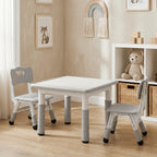 Kindertisch mit 2 Stühlen, Kindersitzgruppe Höhenverstellbar Packung, Tisch Stuhl Set für Kinderzimmer, Plastik Kindermöbel, Sitzgruppe für Jungen Mädchen ab 3 Jahre (Grau, Quadratischen Tisch)