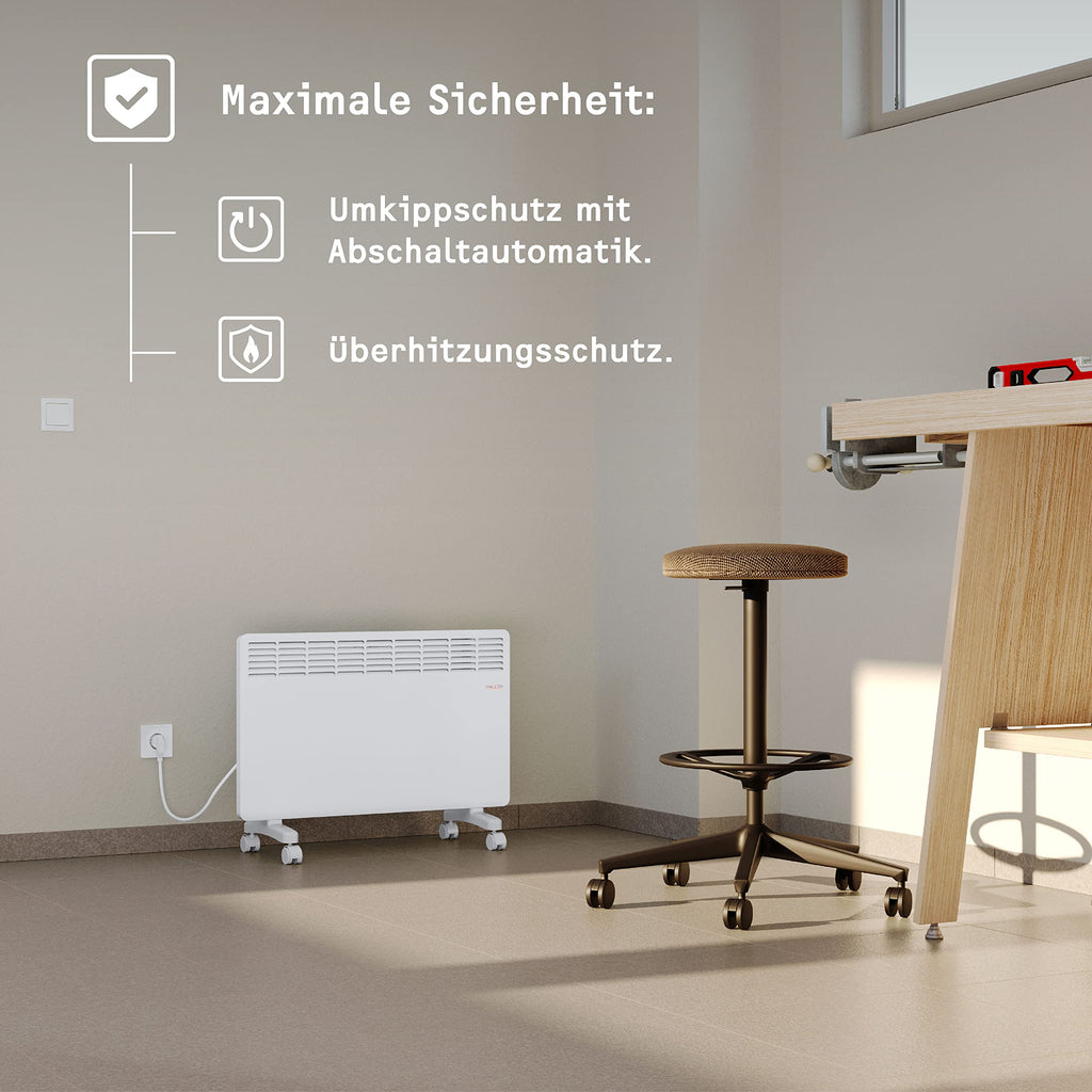 STIEBEL ELTRON Elektroheizung Standgerät für ca. 25 m², TÜV geprüft, Konvektor-Heizung mit einfacher Regelung, 2 kW, energiesparend, Rollen, 204450
