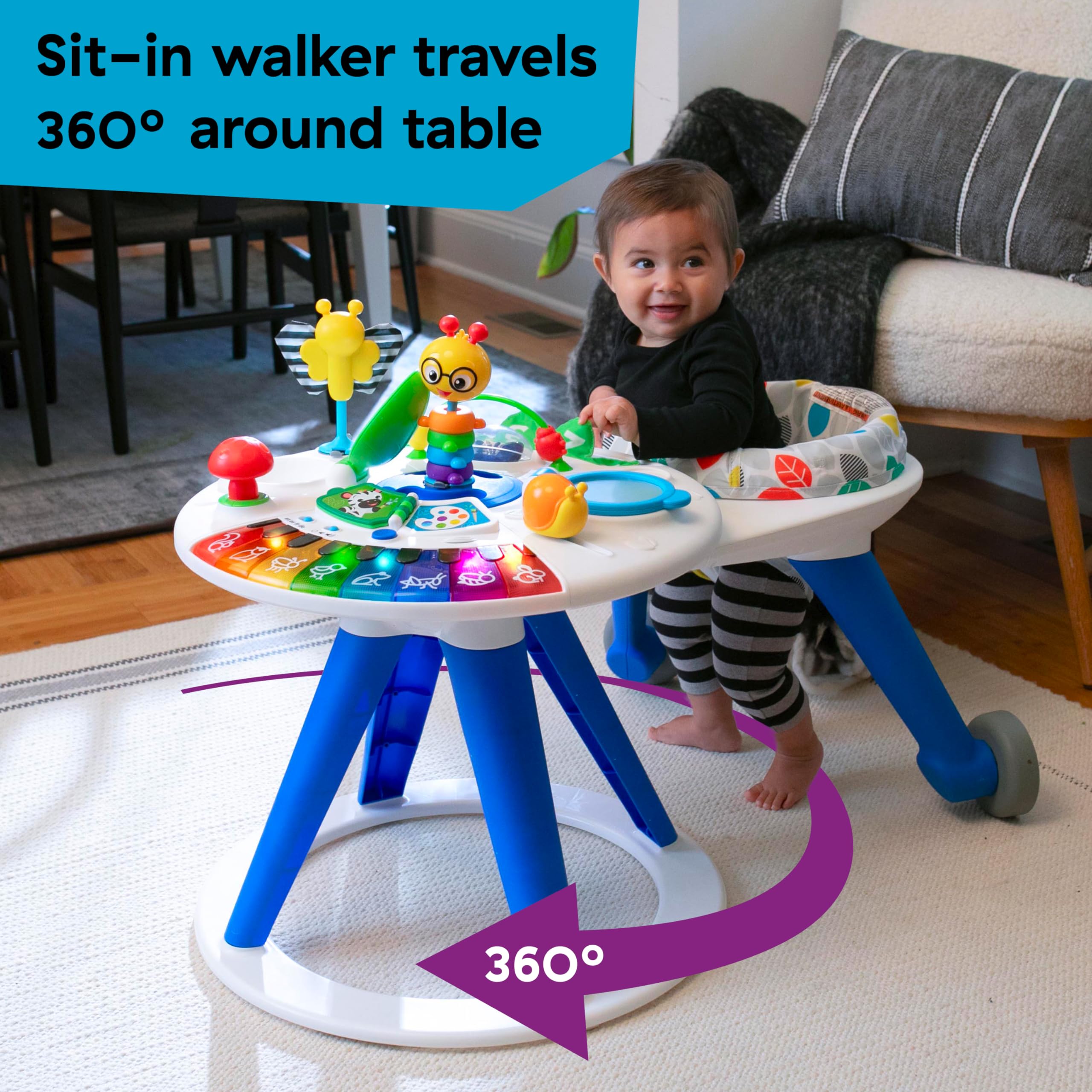 Baby Einstein, Around We Grow 4-in-1 Spieltisch & Lauflernhilfe mit Lichtern & Musik, Lauflernwagen mit Spielstation,15 Aktivität Spielzeug, 360° drehender Sitz, höhenverstellbar, Kinder ab 6 Monaten