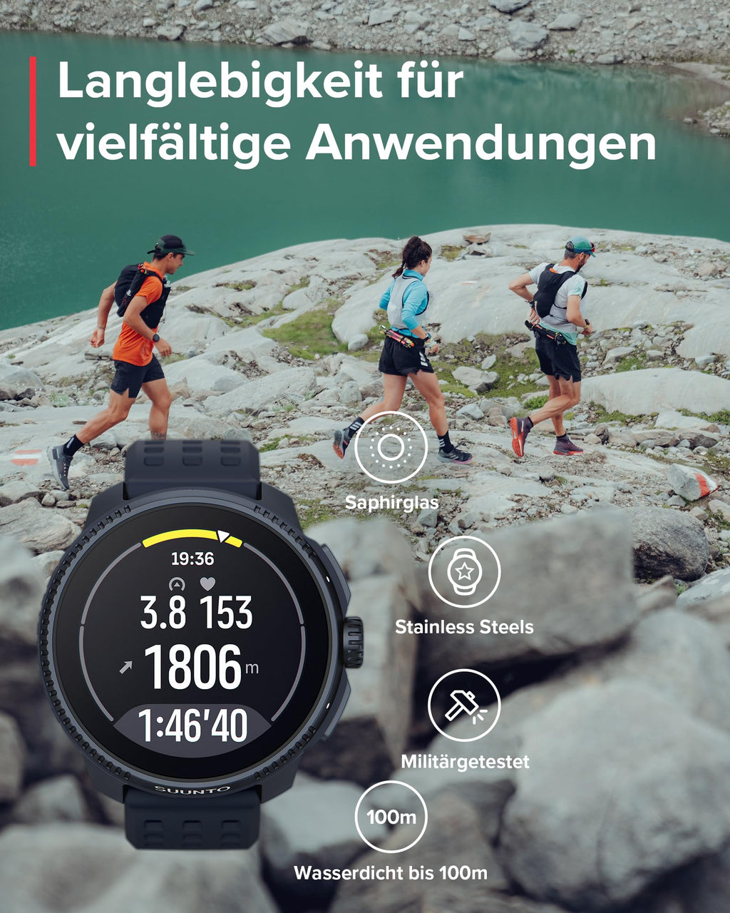 SUUNTO Race Sportuhr - Outdoor Smartwatch, 1,43" Helles AMOLED Display mit Saphirglas, Bequeme Uhrenkrone & Tasten Bedienung, Präzise Zweifrequenz GPS, Lange Akkulaufzeit, 100m Wasserdicht