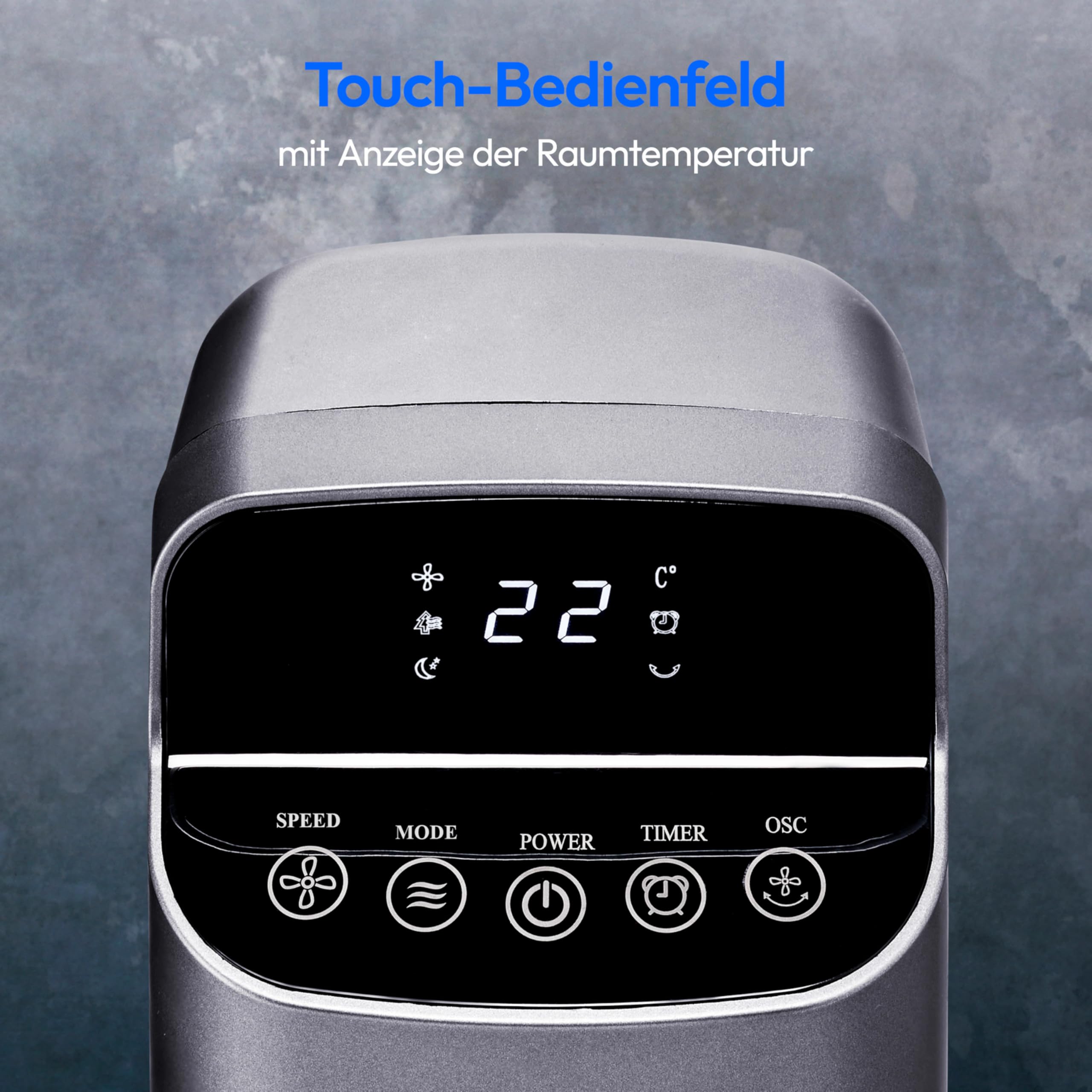 MEDION P15 TF Turmventilator mit Fernbedienung (5 Geschwindigkeitsstufen, leiser Schlafmodus, 45 Watt Leistung, Automatische 80° horizontale Oszillation, LED Display, MD10809) Anthrazit