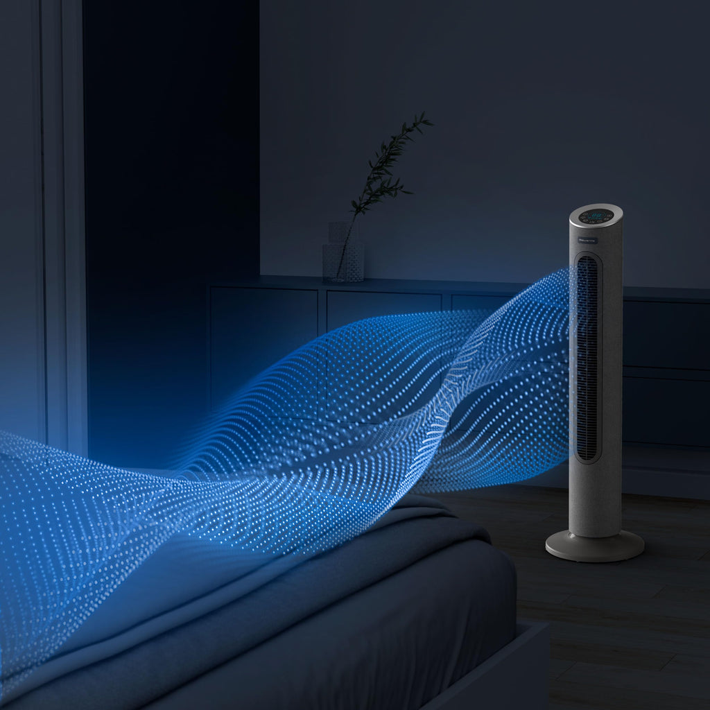 Rowenta Eole Home Turmventilator, nur 40 dB(A) bei niedrigster Geschwindigkeit, energiesparend, 7 Geschwindigkeiten/3 Modi, Timer, Fernbedienung, Grau, VU6980F0