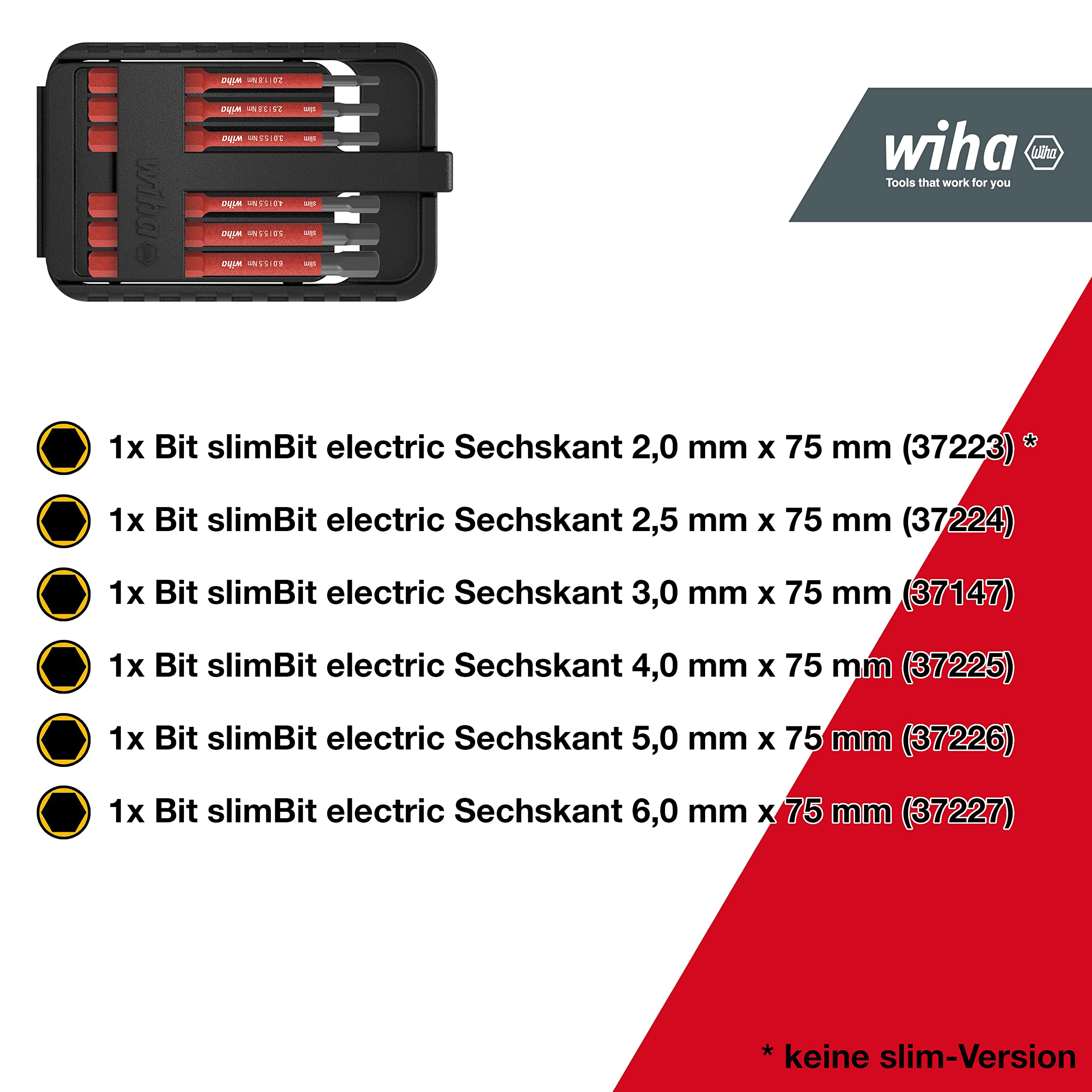 Wiha Bitset slimBit electric für Elektriker I Sechskant 7 teilig mit Bit-Box I VDE geprüfter Bit Satz für Profis (43156)