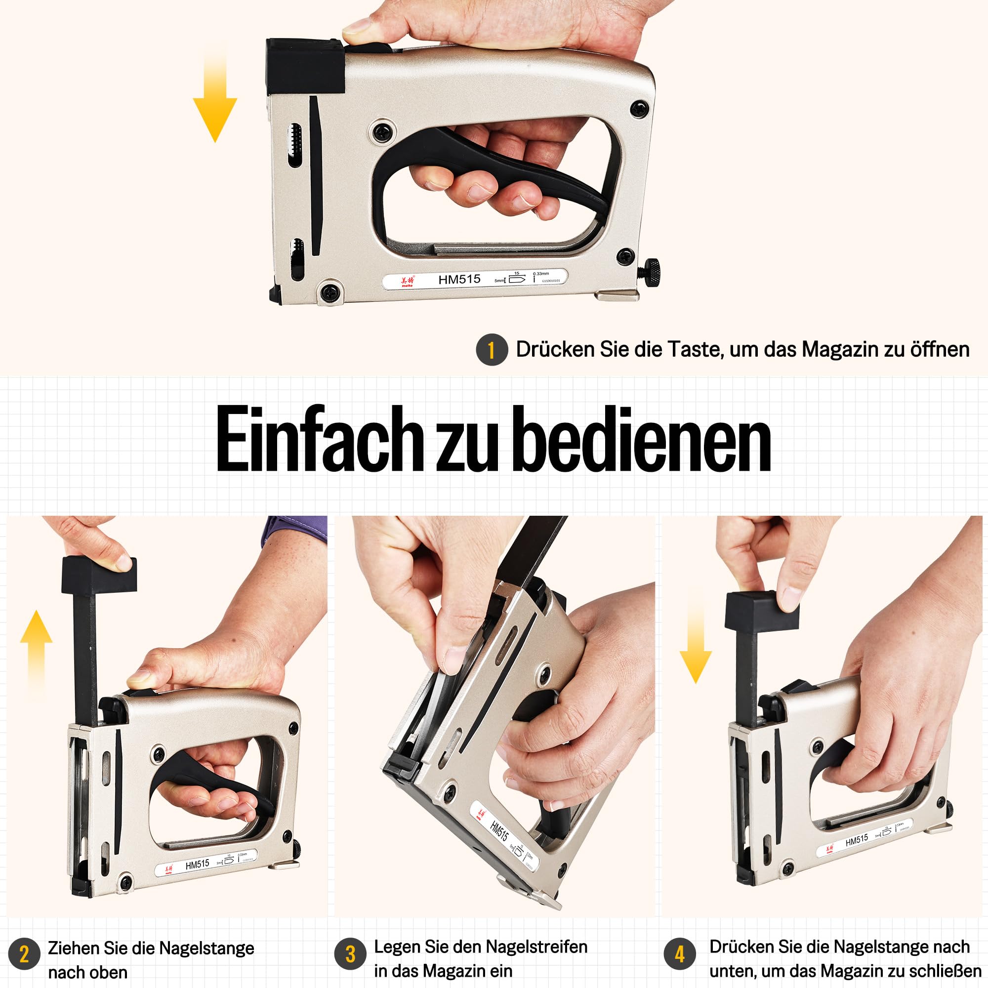 meite Hand-Punktetreiber HM515 mit 1000 Punkten – Manuelles Bilderrahmenwerkzeug, Leichter Punktetreiber für Bilderrahmen, Handtacker/Nagler für Bilderrahmen und Kunstwerke