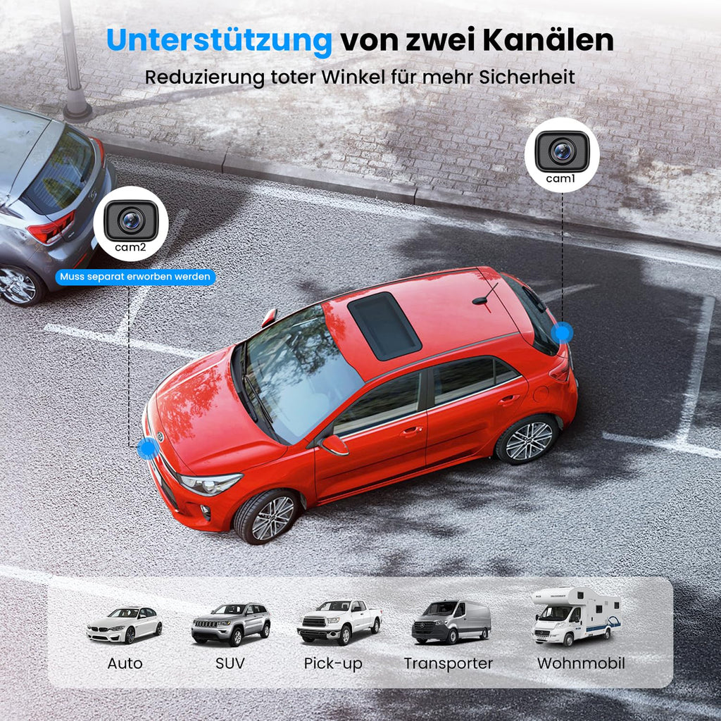AUTO-VOX W12 Rückfahrkamera Kabellos Auto: 5" LCD 1080P Rückfahrkamera Funk unterstützt 2 Kameras, Rückfahrkameras Nachrüsten mit Stabilem Signal, IP69K Wasserdichter,Nachtsicht für AUTO LKW Wohnmobil