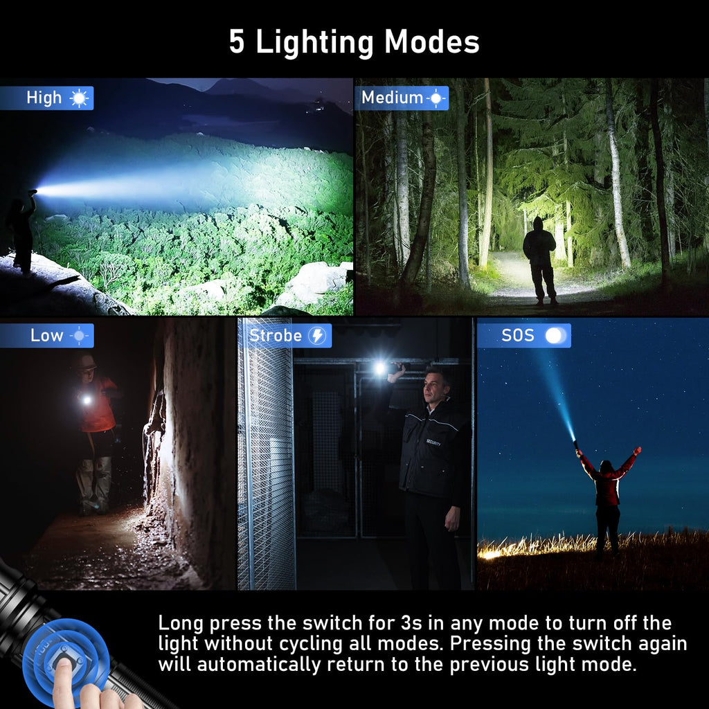 Blukar Taschenlampe LED Aufladbar, Extrem Hell Hohe Helligkeit Taschenlampen Zoombare Handlampe mit 5 Lichtmodi, IP67 Wasserdicht Flashlight Torch für Camping, Outdoor, Notfäll
