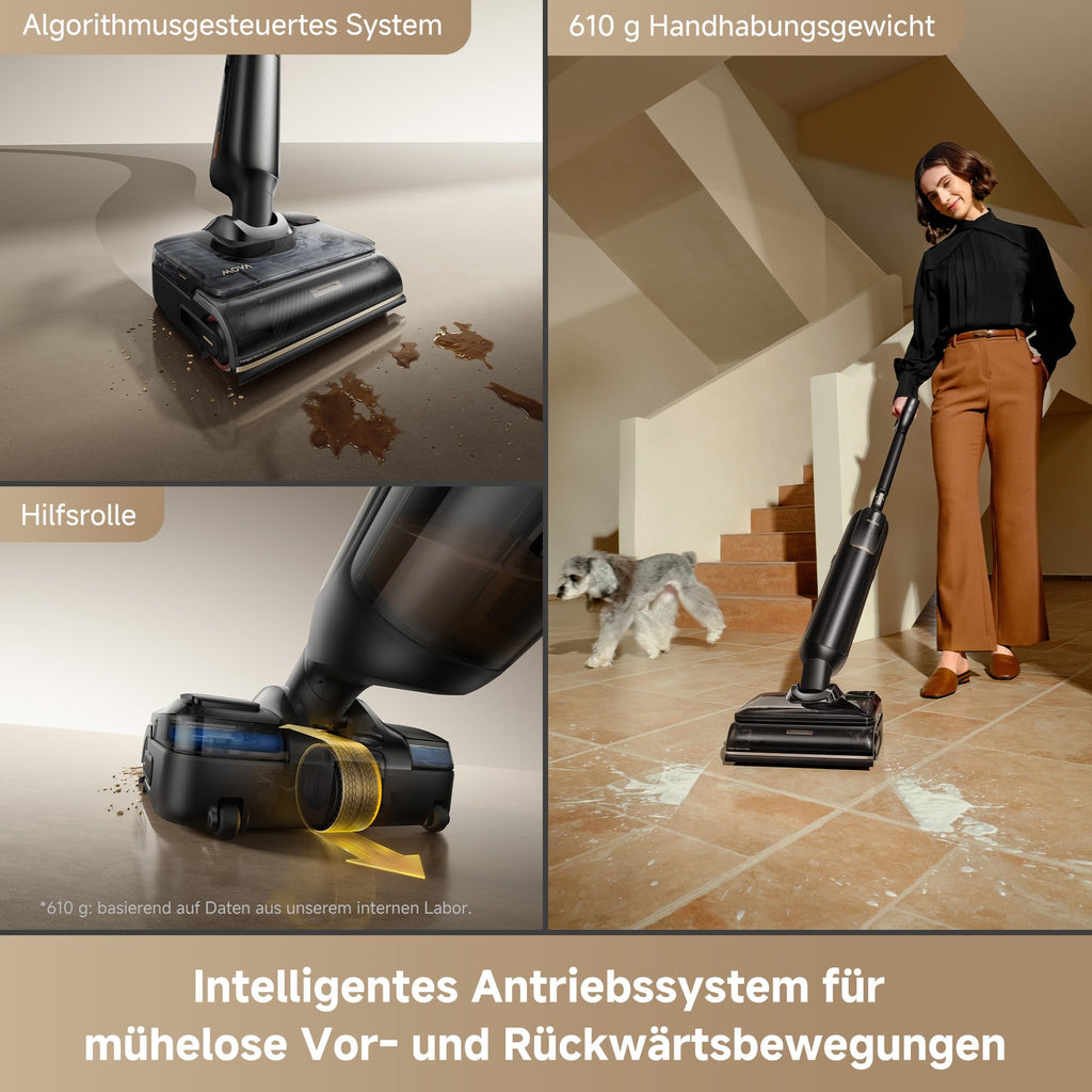 Mova M50 Ultra Nass- und Trockensauger, 22.000Pa, Roboterarm 0 Spalt, klappbarem und Ausziehbarem Griff,Antriebssystem für müheloses Gleiten,100°C Bürstenwäsche, 5min 90°C Trocknung