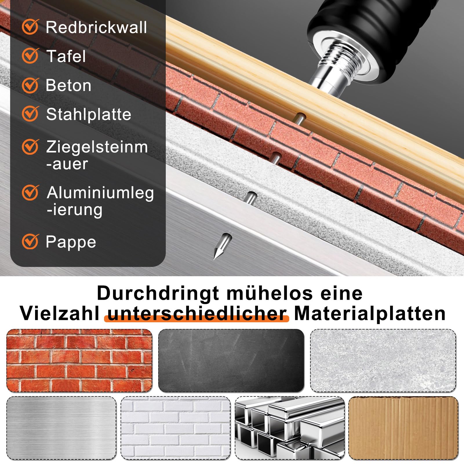 Manuelle Nagelpistole, 5 Gänge Nagelpistole Nail Gun mit 300 Runden Nägeln, Beton-Nagelpistole für Stahl & Beton, Tragbare Nail Gun für Decken-/Draht-Hider mit Handschuhen