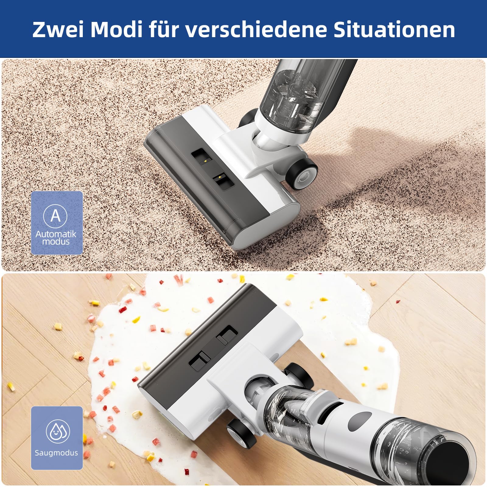 JONR ED12 Nass Trockensauger Akku, Selbstreinigung, Saug Wisch Staubsauger, Saugwischer Kabellos, Kantenreinigungsbürste 6mm, 850mL Wassertank, Anti-Verwirrungs-Haar für Harte Boden, Tierhaare