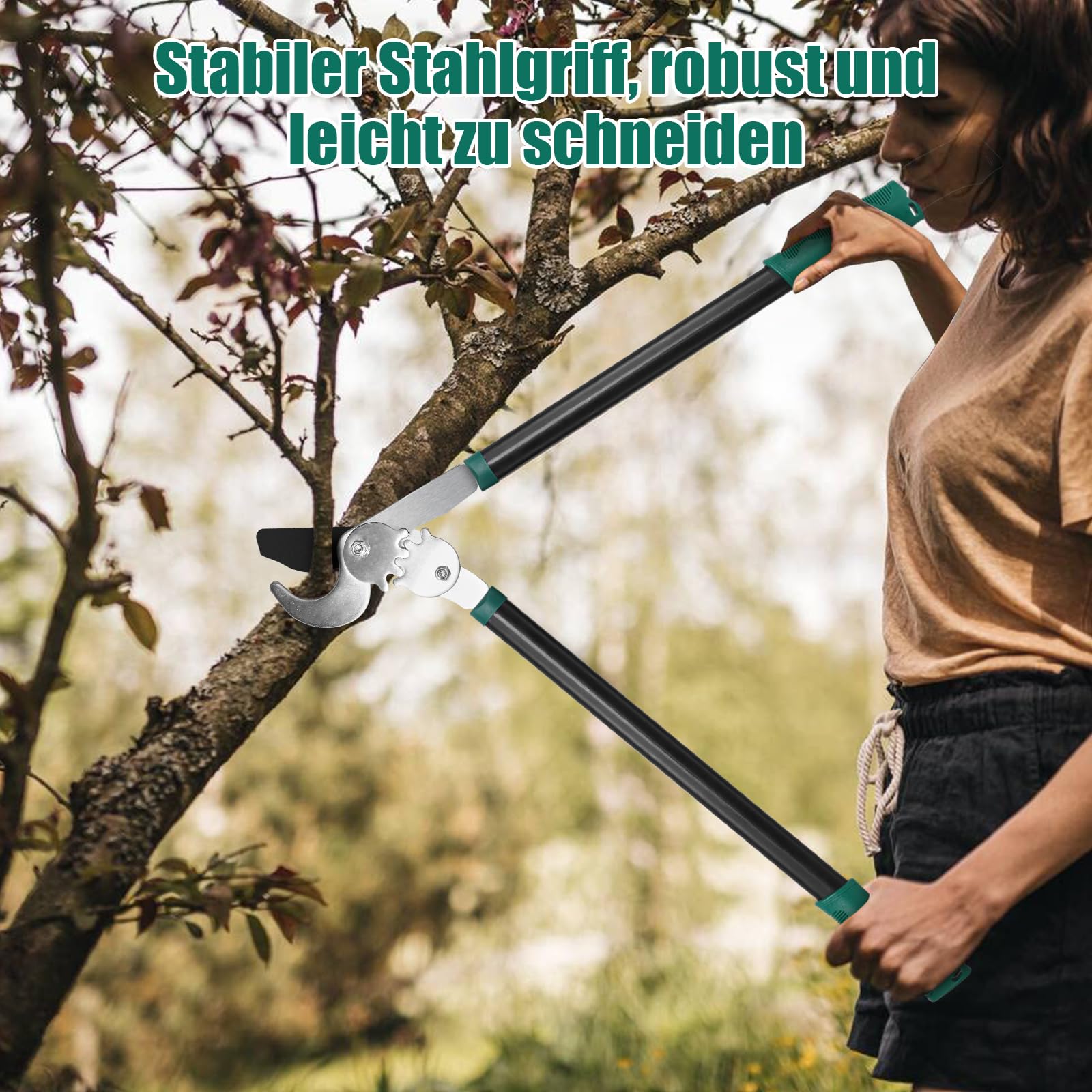 HYCHIKA Bypass Astschere für Garten 74cm, Leichte Astschere Amboss, Karbonstahlklingen, Einfaches Trimmen Cuts Ø50 mm max., Arbeitssparende mit Scharfen Klingen