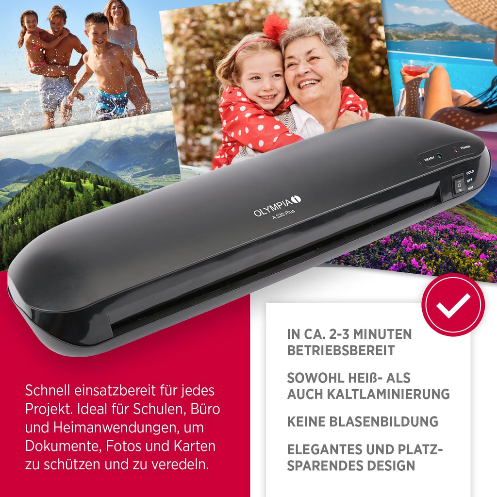 Olympia A 330 Plus Laminiergerät | Heiß- und Kaltlaminieren | Laminiergerät bis A3 | Blasenbildungsschutz | Laminiermaschine | Ideal für Büro, Schule & Homeoffice | Laminator inkl. Laminierfolien