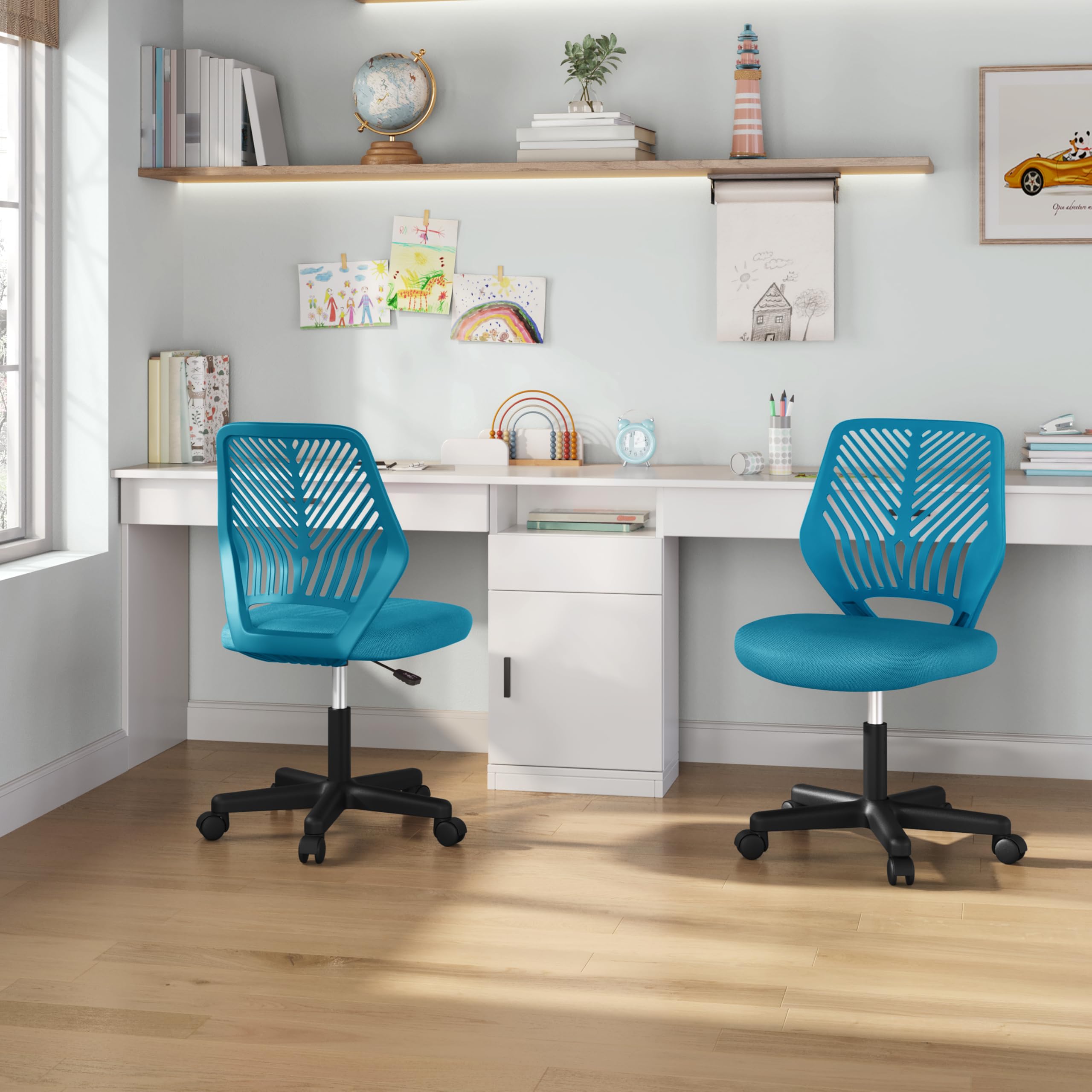 Yaheetech ergonomisch Schreibtischstuhl Bürostuhl ohne Armlehnen Drehstuhl mit Rücklehne Arbeitsstuhl höhenverstellbar 136 kg belastbar 50 x 55 x 79-92 cm Türkis