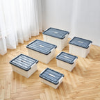 Cetomo 35L*6 Aufbewahrungsboxen, Tragbare Plastikboxen mit Deckeln, Organizer-Behälter mit Griff und Clips, Stapelbar, Ineinander Nestbar, für Zuhause und Büro, Weiß, 35L-6er Pack