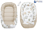 Medi Partners Babynest Nestchen für Neugeborene - 100x60x15 Babynestchen Baby zweiseitg Nest Bett 100% Baumwolle Waffel Kuschelnest tragbar (‎Safari mit beige Waffel)