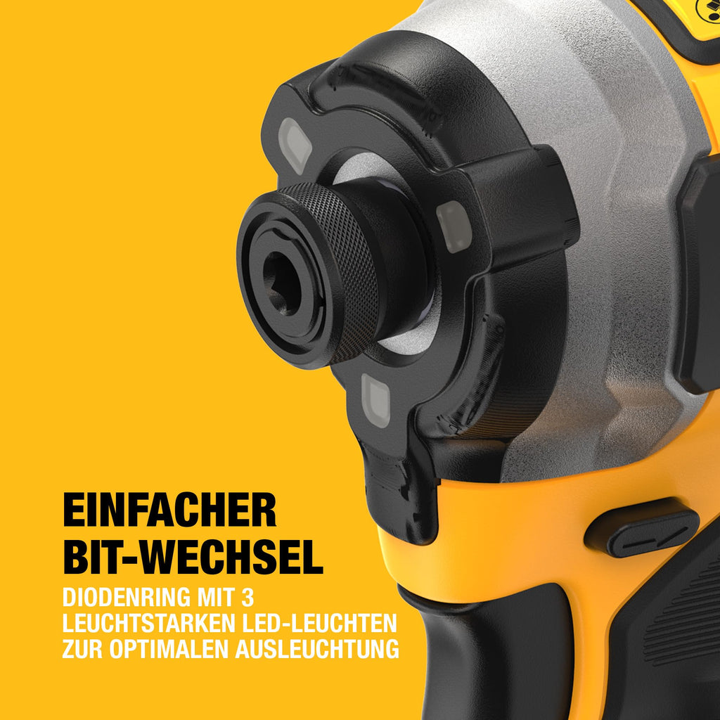 DEWALT 18 Volt Akku-Schlagschrauber (1/4“) (bürstenloser Motor, für schwere Schraubarbeiten, Dreh- und Schlagzahl sowie Drehmoment über 3 Stufen einstellbar, ohne Akku und Ladegerät), DCF850N-XJ