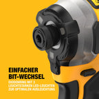 DEWALT 18 Volt Akku-Schlagschrauber (1/4“) (bürstenloser Motor, für schwere Schraubarbeiten, Dreh- und Schlagzahl sowie Drehmoment über 3 Stufen einstellbar, ohne Akku und Ladegerät), DCF850N-XJ