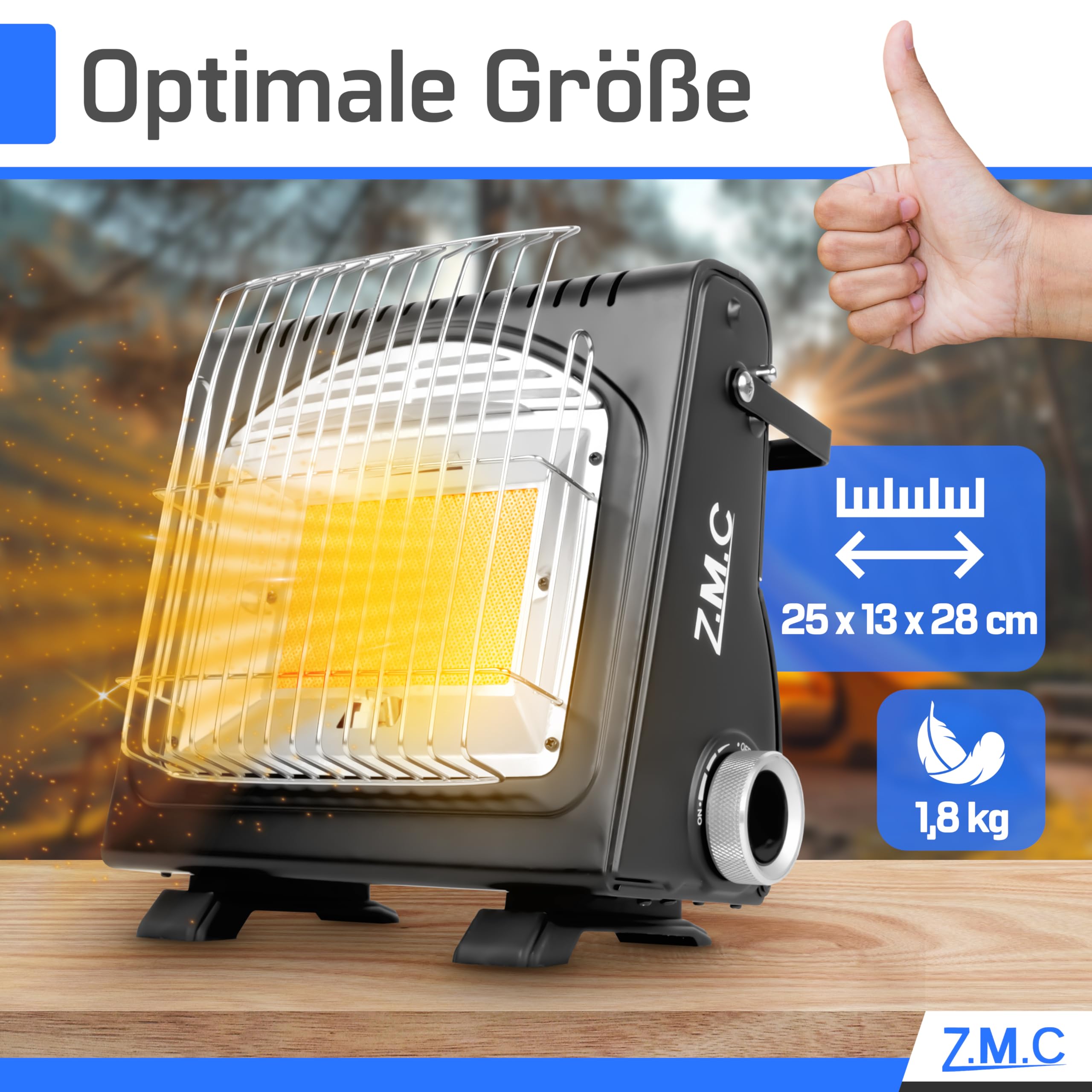 Z.M.C 2-in-1 Tragbare Gasheizung und Gaskocher + 16 Gaskartuschen 227g, multifunktionale Keramikheizung, Camping Heizung 1,7 kW, Gasheizer für Outdoor, Balkon, mobile Heizstrahler mit Piezozündung
