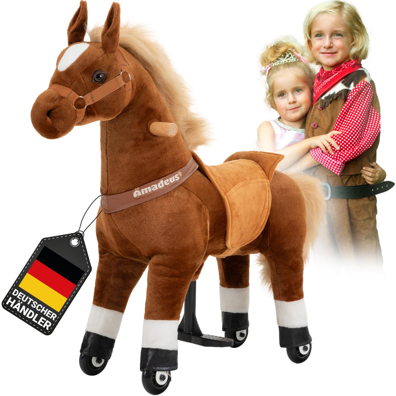 Miweba Pony Amadeus | Reitpferd auf Rollen - Pferd für Kinder - Schaukelpferd - Schaukeltier - Kuscheltier - Spielpferd zum Reiten - Plüschtier - Stofftier - Stehpferd - 4-8 Jahre (M Medium)