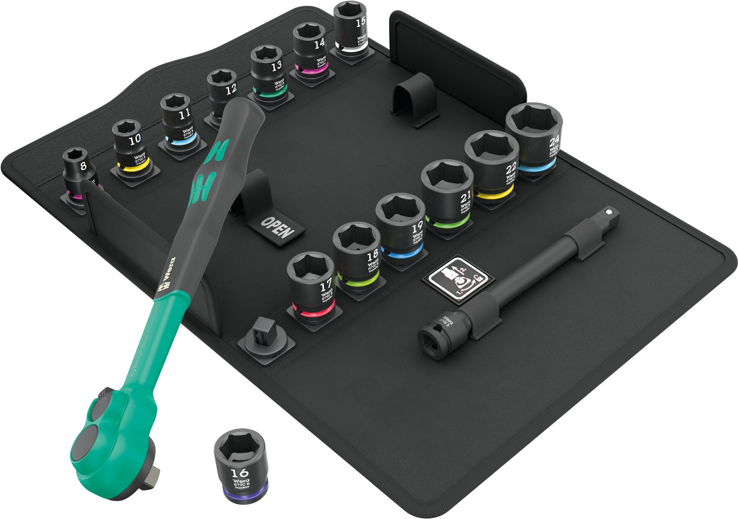Wera 05005530001 8100 SB 12 Zyklop Comfort Knarrensatz, Umschalthebel, 3/8"-Antrieb, metrisch, 16-teilig
