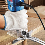 Bosch Professional Kantenfräse GKF 550 (inkl. Parallelanschlag, Rollenführung, Grau, 2x Schraubenschlüssel (17mm, 10 mm), im Karton)