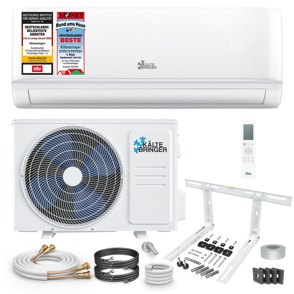 Kältebringer Split Klimaanlage Quick Connect - 12000 BTU (3,5 kW) - Klimagerät mit Heizfunktion, WiFi & App, bis 55qm, sehr leise - 5m Kupferleitung, Kältemittel R32, Montagematerial, Wandhalterung
