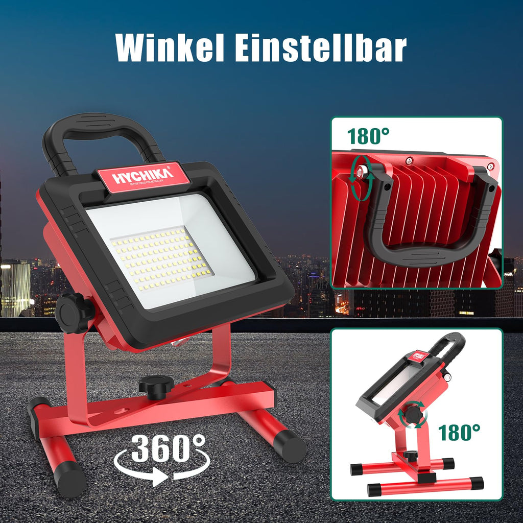 HYCHIKA LED Baustrahler 100W, LED Strahler 12000 LM 6500K, 2 Modes Adjustable Brightness, 360° Degree Rotation Wasserdichtes IP65 Arbeitsleuchter Drehbar, 2 m Kabel mit Stecker für Werkstatt Baustelle