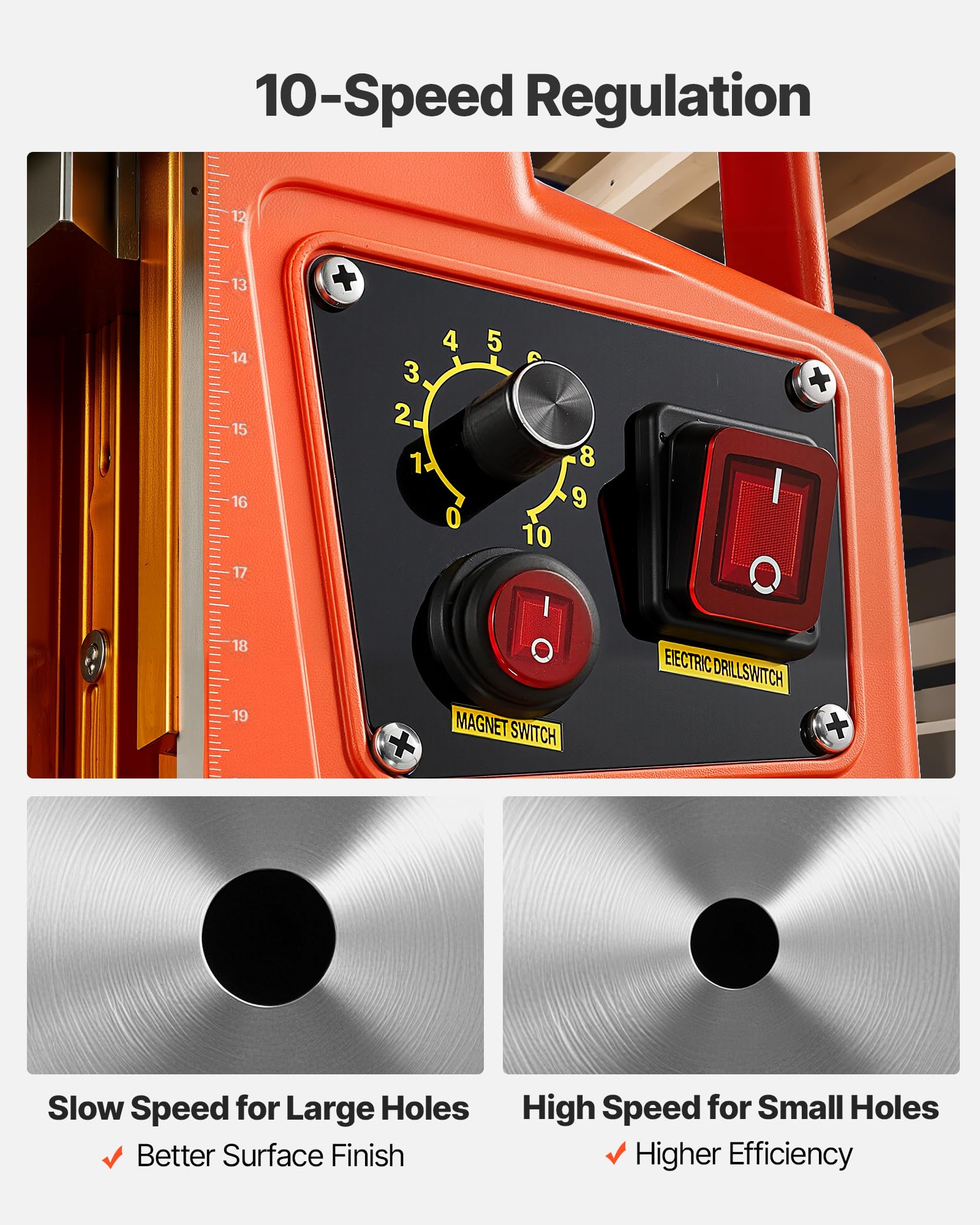VEVOR Magnetbohrmaschine 1350 W 50 mm Bohrdurchmesser, 12500 N Leistung, tragbare magnetische Bohtanlage mit einstellbarer Drehzahlen & Weldonschaft, für Metalloberflächen Industrie Heimwerker
